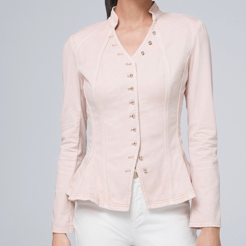 WHBM Pink Washed Denim Peplum Jacket